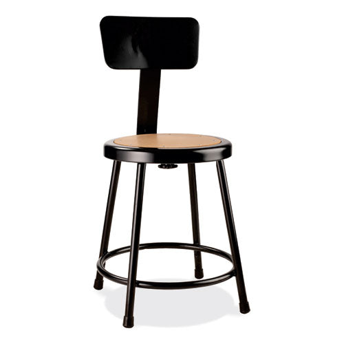 6200 Series Heavy Duty Stool With Backrest, Supports Up To 500 Lb, 18" Seat Height, Brown Seat, Black Back/base