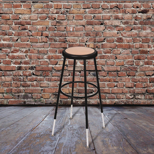 6200 Series Height Adjustable Heavy Duty Steel Stool, Backless, Supports 500lb, 31" To 39" Seat Height, Brown Seat,black Base