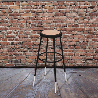 6200 Series Height Adjustable Heavy Duty Steel Stool, Backless, Supports 500lb, 31" To 39" Seat Height, Brown Seat,black Base
