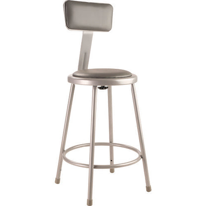 6400 Series Heavy Duty Vinyl Padded Steel Stool With Backrest, Supports Up To 500 Lb, 24" Seat Height, Gray Seat, Gray Base