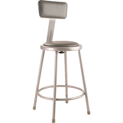 6400 Series Heavy Duty Vinyl Padded Steel Stool With Backrest, Supports Up To 500 Lb, 24" Seat Height, Gray Seat, Gray Base
