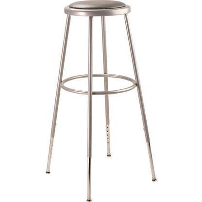 6400 Series Height Adjust Heavy Duty Vinyl Padded Steel Stool, Backless, Support 500lb, 30.5" To 38.5" Height, Gray Seat/base