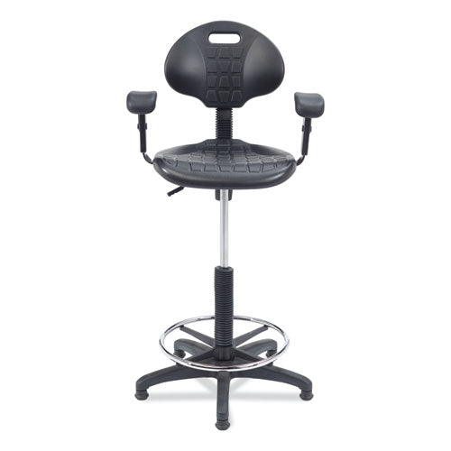 6700 Series Adjustable Height Polyurethane Task Stool With Arms, Supports Up To 300 Lb, 22" To 32" Seat Height, Black