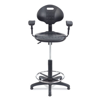 6700 Series Adjustable Height Polyurethane Task Stool With Arms, Supports Up To 300 Lb, 22" To 32" Seat Height, Black