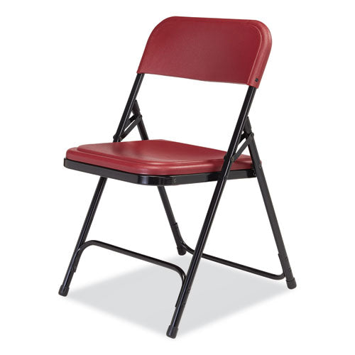800 Series Plastic Folding Chair, Supports Up To 500 Lb, 18" Seat Height, Burgundy Seat, Burgundy Back, Black Base, 4/carton