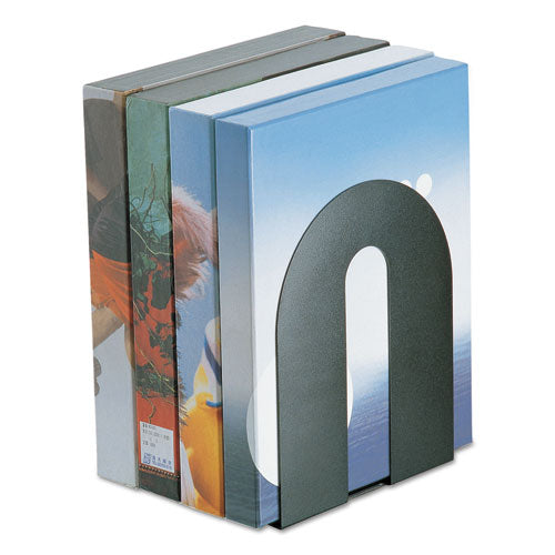 Heavy Duty Bookends, Nonskid Base, 8 X 8 X 10, Steel, Black, Pair