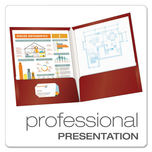 High Gloss Laminated Paperboard Folder, 100-sheet Capacity, 11 X 8.5, Crimson, 25/box