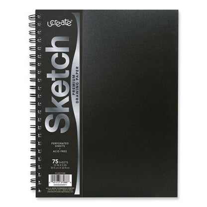 Ucreate Poly Cover Sketch Book, 43 Lb Cover Paper Stock, Black Cover, (75) 12 X 9 Sheets
