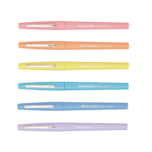 Flair Felt Tip Porous Point Pen With Retro Accents, Stick, Medium 0.7 Mm, Assorted Ink And Barrel Colors, 6/pack