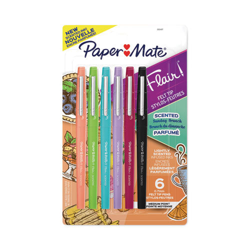 Flair Scented Felt Tip Porous Point Pen, Stick, Medium 0.7 Mm, Sunday Brunch Scents, Assorted Ink And Barrel Colors, 6/pack
