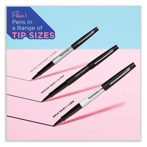 Flair Felt Tip Porous Point Pen, Stick, Bold 1.2 Mm, Assorted Ink Colors, White Pearl Barrel, 6/pack