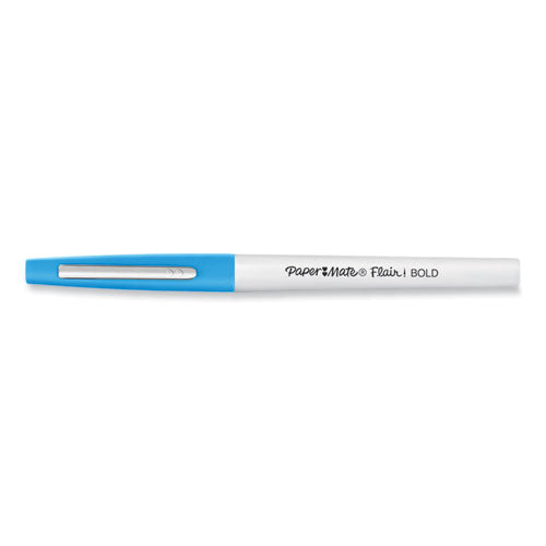 Flair Felt Tip Porous Point Pen, Stick, Bold 1.2 Mm, Assorted Ink Colors, White Pearl Barrel, 16/pack