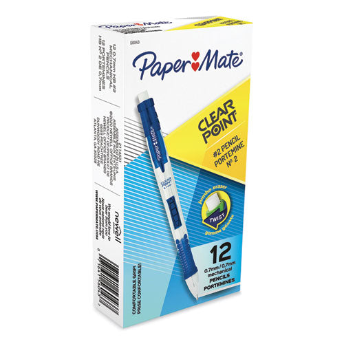 Clear Point Mechanical Pencil, 0.7 Mm, Hb (#2), Black Lead, Blue Barrel
