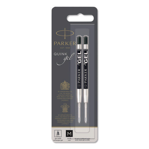 Refill For Parker Retractable Gel Ink Roller Ball Pens, Medium Conical Tip, Black Ink, 2/pack