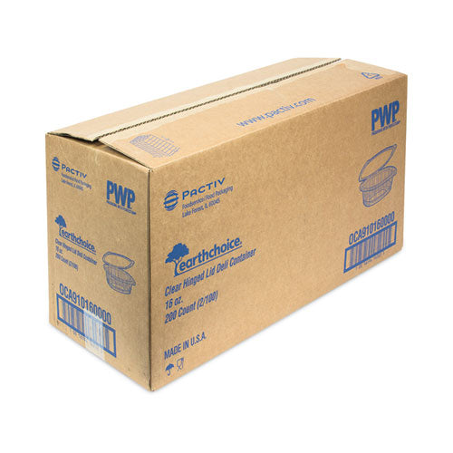 Earthchoice Recycled Pet Hinged Container, 16 Oz, 4.92 X 5.87 X 2.48, Clear, Plastic, 200/carton