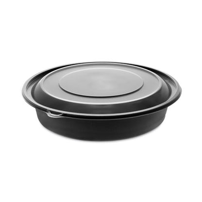 Earthchoice Mealmaster Container With Lid, 48 Oz, 10.13" Diameter X 2.13" H, Black/clear, Plastic, 150/carton