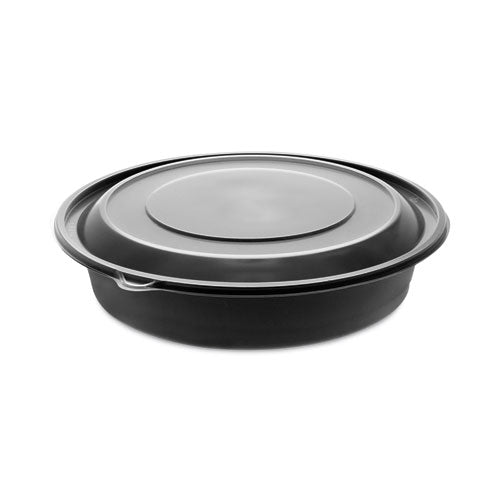 Earthchoice Mealmaster Container With Lid, 48 Oz, 10.13" Diameter X 2.13" H, Black/clear, Plastic, 150/carton