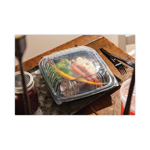 Earthchoice Vented Dual Color Microwavable Hinged Lid Container, 66 Oz, 10.5 X 9.5 X 3, Black/clear, Plastic, 132/carton