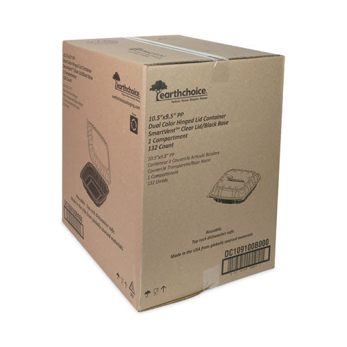 Earthchoice Vented Dual Color Microwavable Hinged Lid Container, 66 Oz, 10.5 X 9.5 X 3, Black/clear, Plastic, 132/carton