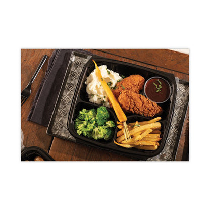 Earthchoice Vented Dual Color Microwavable Hinged Lid Container, 3 Compartments, 34 Oz, Black/clear, Plastic, 132/carton