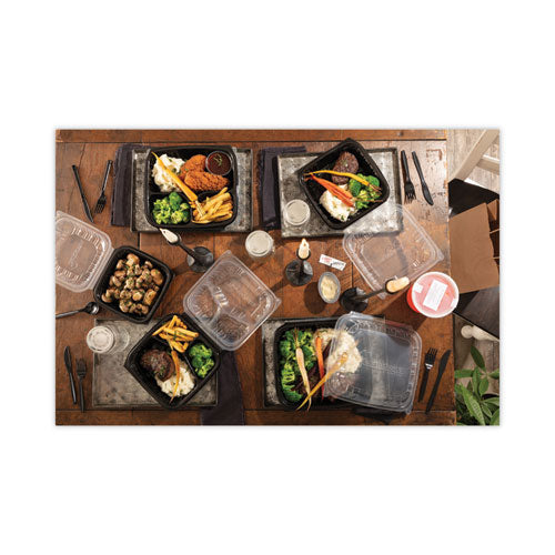 Earthchoice Vented Dual Color Microwavable Hinged Lid Container, 28 Oz, 7.5 X 7.5 X 3, Black/clear, Plastic, 150/carton
