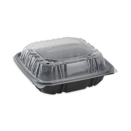 Earthchoice Vented Dual Color Microwavable Hinged Lid Container, 38 Oz, 8.5 X 8.5 X 3, Black/clear, Plastic, 150/carton