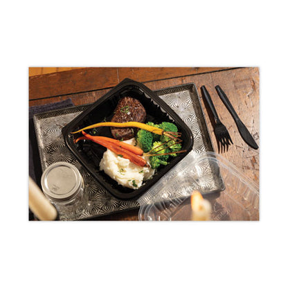 Earthchoice Vented Dual Color Microwavable Hinged Lid Container, 38 Oz, 8.5 X 8.5 X 3, Black/clear, Plastic, 150/carton