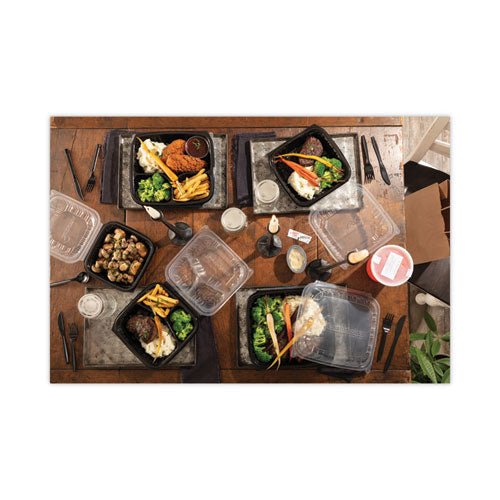 Earthchoice Vented Dual Color Microwavable Hinged Lid Container, 38 Oz, 8.5 X 8.5 X 3, Black/clear, Plastic, 150/carton