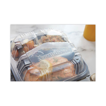 Earthchoice Vented Dual Color Microwavable Hinged Lid Container, 3 Compartments, 33 Oz, Black/clear, Plastic, 150/carton