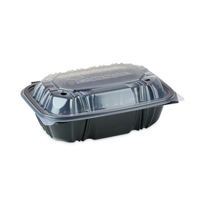 Earthchoice Vented Dual Color Microwavable Hinged Lid Container, 34 Oz, 9 X 6 X 3, Black/clear, Plastic, 140/carton