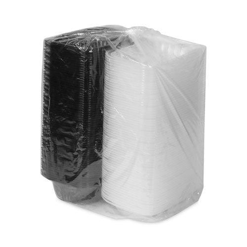 Earthchoice Vented Dual Color Microwavable Hinged Lid Container, 34 Oz, 9 X 6 X 3, Black/clear, Plastic, 140/carton