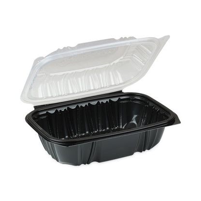Earthchoice Vented Dual Color Microwavable Hinged Lid Container, 34 Oz, 9 X 6 X 3, Black/clear, Plastic, 140/carton