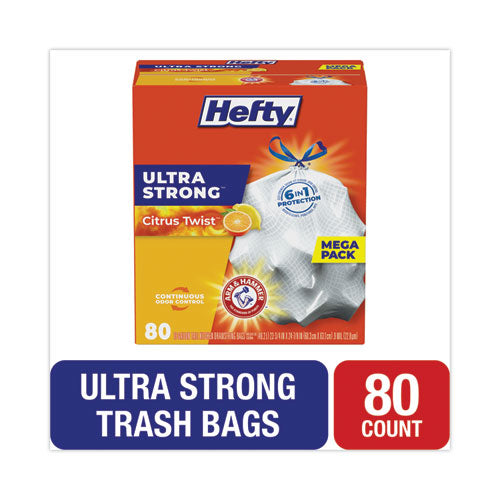 Extra Heavy-duty Ultra Strong Scented Tall Kitchen Bags, Drawstring, 13 Gal, Citrus Twist, 23.75" X 24.88", White, 80/box