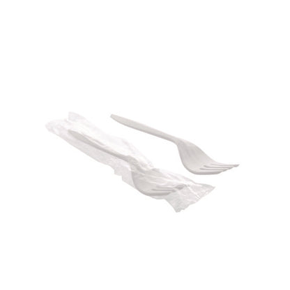 Fieldware Cutlery, Individually Wrapped, Mediumweight Fork, Plastic, White, 1,000/carton