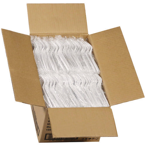 Fieldware Cutlery, Individually Wrapped, Mediumweight Fork, Plastic, White, 1,000/carton
