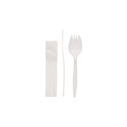 Fieldware Cutlery Kit, Mediumweight, Napkin/spork/straw, Plastic, White, 1,000/carton