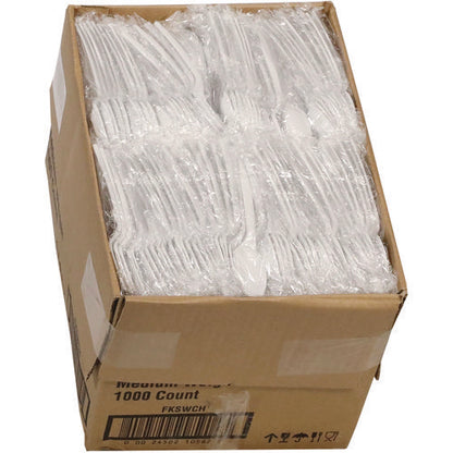 Fieldware Cutlery, Individually Wrapped, Mediumweight Spoon, Plastic, White, 1,000/carton