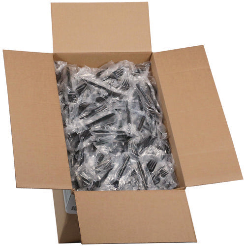 Meadoware Cutlery, Individually Wrapped, Medium Heavyweight Fork, Plastic, Black, 1,000/carton