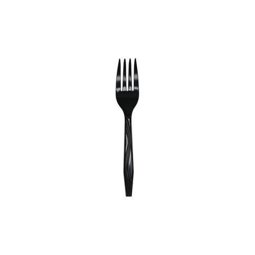 Meadoware Cutlery, Individually Wrapped, Medium Heavyweight Fork, Plastic, Black, 1,000/carton