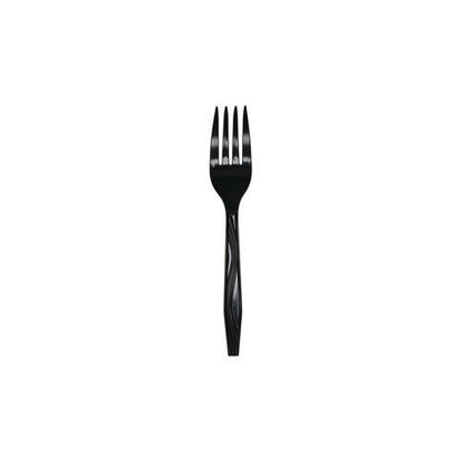 Meadoware Cutlery, Individually Wrapped, Medium Heavyweight Fork, Plastic, Black, 1,000/carton