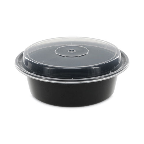 Newspring Versatainer Microwavable Containers, 32 Oz, 7" Diameter X 2" H, Black/clear, Plastic, 150/carton