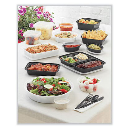 Newspring Versatainer Microwavable Containers, Round, 3 Compartments, 39 Oz, 9 X 9 X 2.25, Black/clear, Plastic, 150/carton