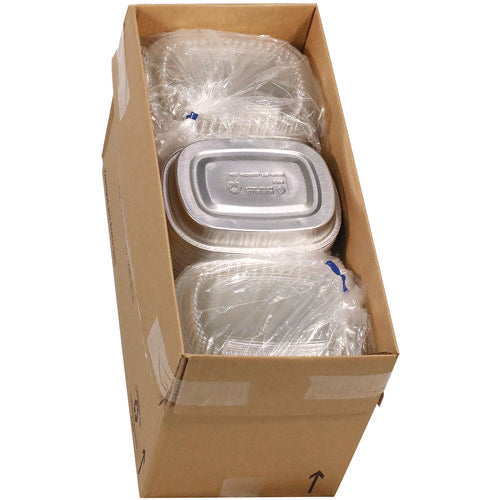 Classic Carry-out Container With Pet Dome Lid, 22 Oz, 8.2 X 6.2 X 1.3, Silver/clear, Aluminum, 100/carton