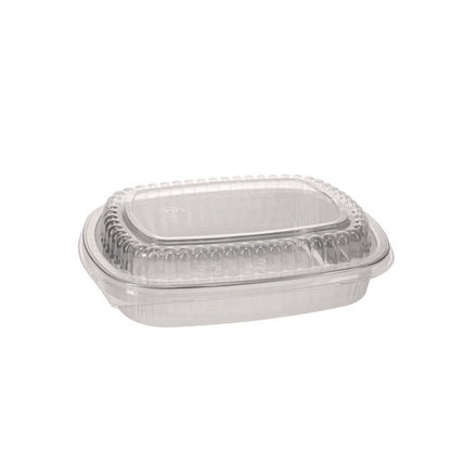 Classic Carry-out Container With Pet Dome Lid, 46 Oz, 9.8 X 7.8 X 1.3, Silver/clear, Aluminum, 50/carton