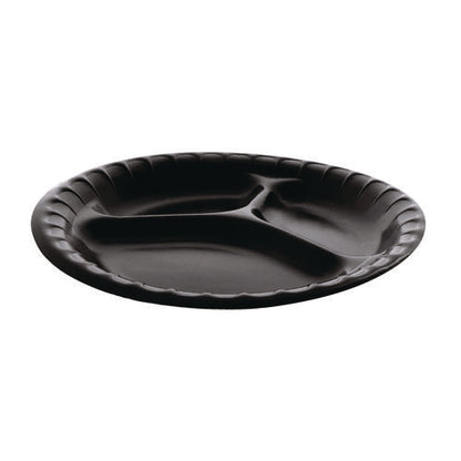 Placesetter Deluxe Laminated Foam Dinnerware, 3-compartment Plate, 9" Dia, Black, 200/carton