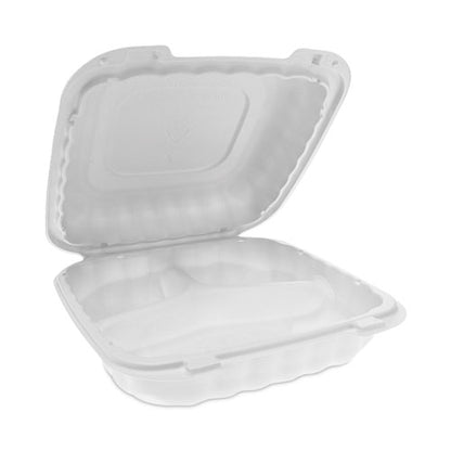 Earthchoice Smartlock Microwavable Mfpp Hinged Lid Container, 3 Compartments, 8.31 X 8.35 X 3.1, White, Plastic, 200/carton