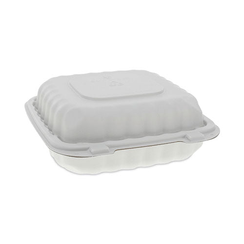 Earthchoice Smartlock Microwavable Mfpp Hinged Lid Container, 3 Compartments, 8.31 X 8.35 X 3.1, White, Plastic, 200/carton