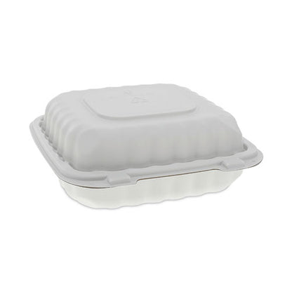 Earthchoice Smartlock Microwavable Mfpp Hinged Lid Container, 3 Compartments, 8.31 X 8.35 X 3.1, White, Plastic, 200/carton