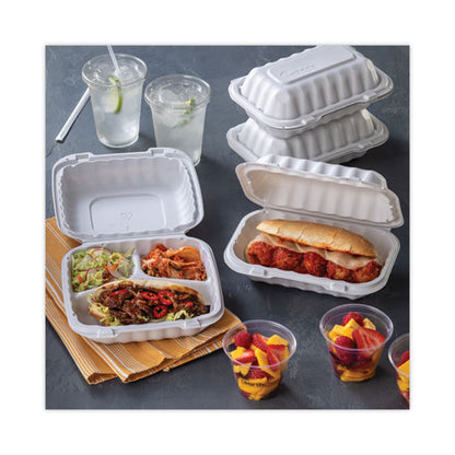 Earthchoice Smartlock Microwavable Mfpp Hinged Lid Container, 3 Compartments, 8.31 X 8.35 X 3.1, White, Plastic, 200/carton