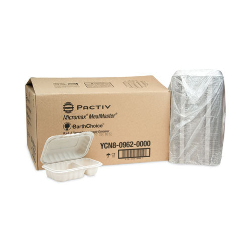 Earthchoice Smartlock Microwavable Mfpp Hinged Lid Container, 2 Compartments, 9 X 6 X 3, White, Plastic, 270/carton